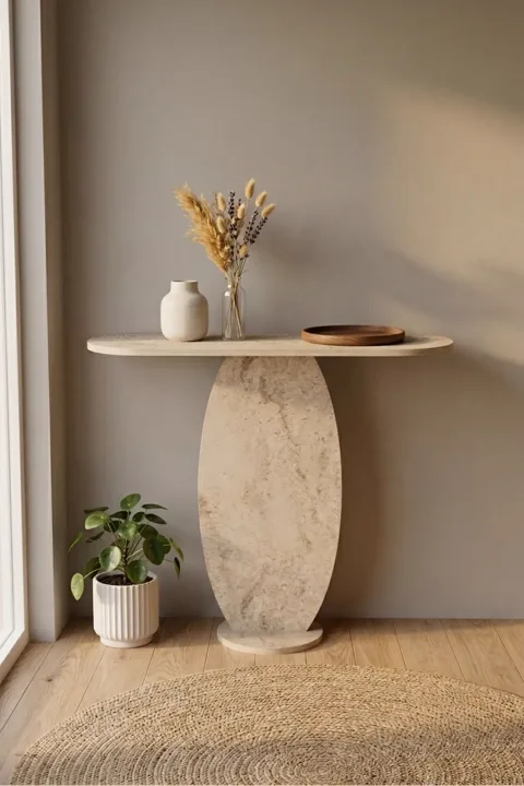 7031 Travertine Modern Decorative Console Table for Hallway, Entrance, Corridor, or Living Room