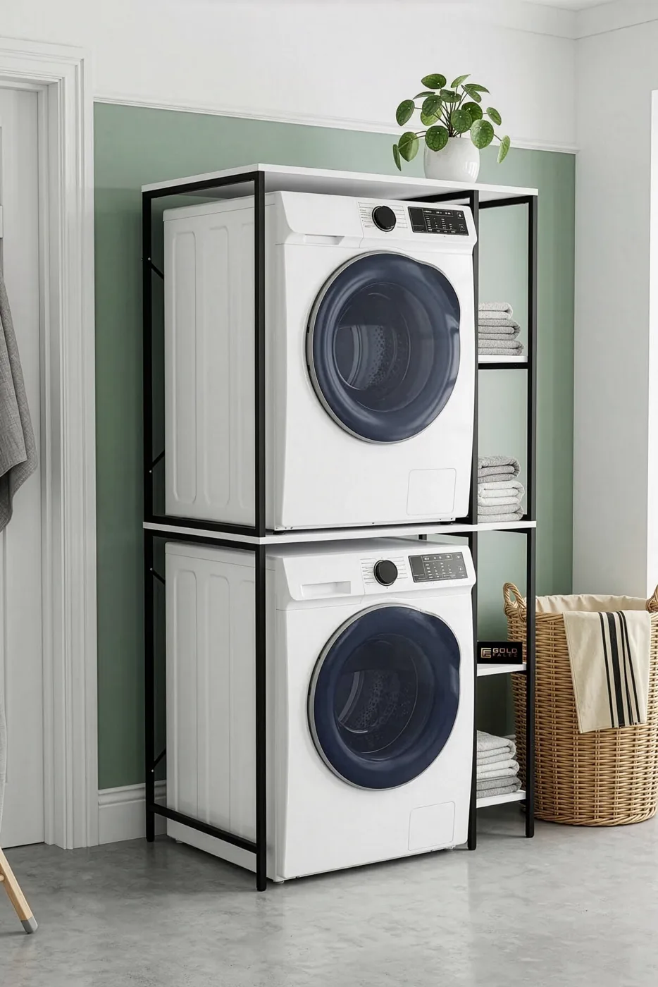 Washing Machine Cabinet with Side Shelves Metal Bathroom Organiser Multi-Tier Organiser 264 Black