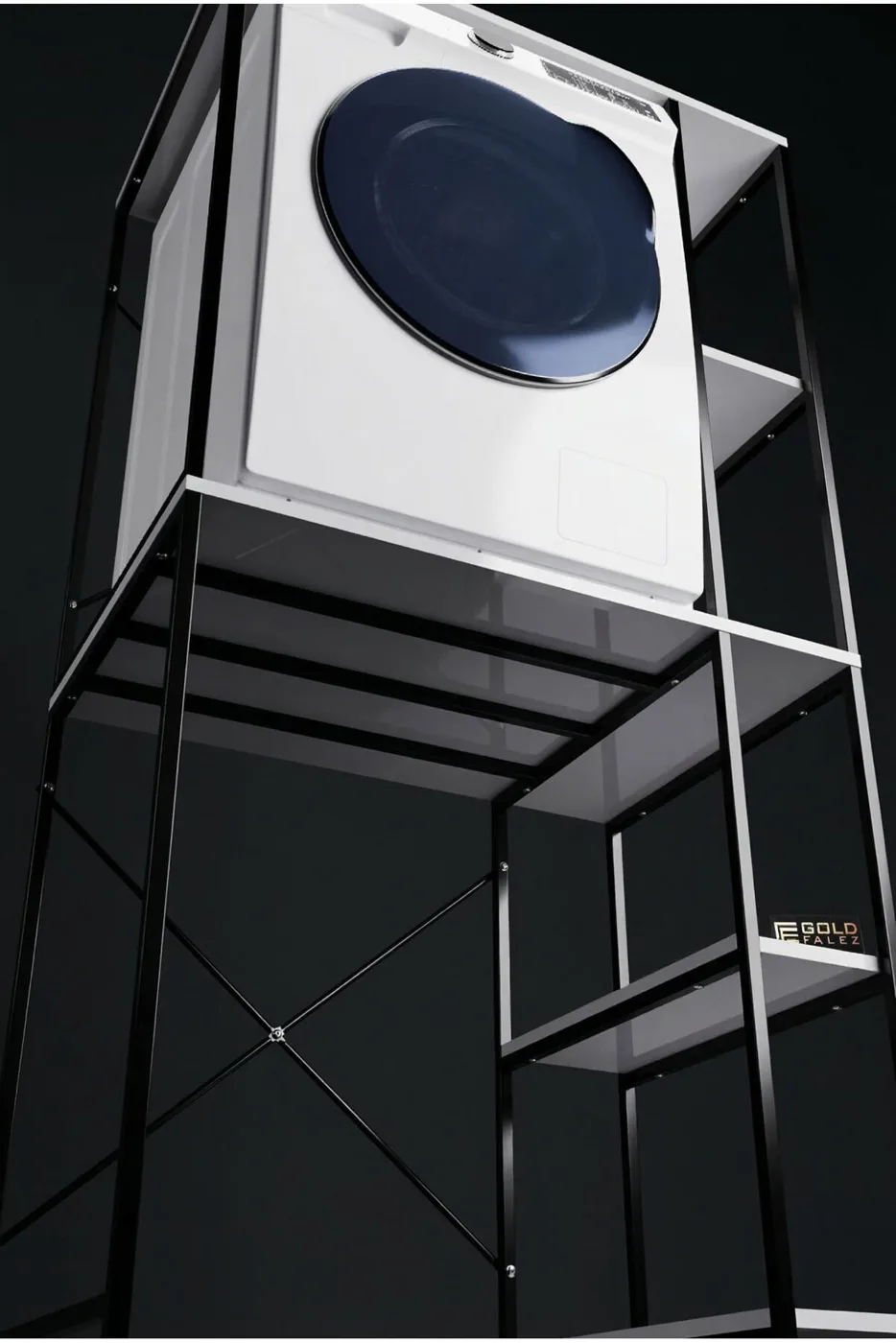 Washing Machine Cabinet with Side Shelves Metal Bathroom Organiser Multi-Tier Organiser 264 Black