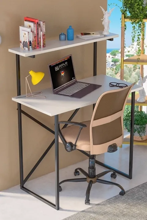 MD Desk with Shelves White