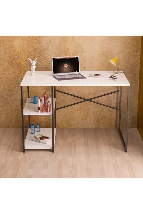 MD Desk with Shelves White 120