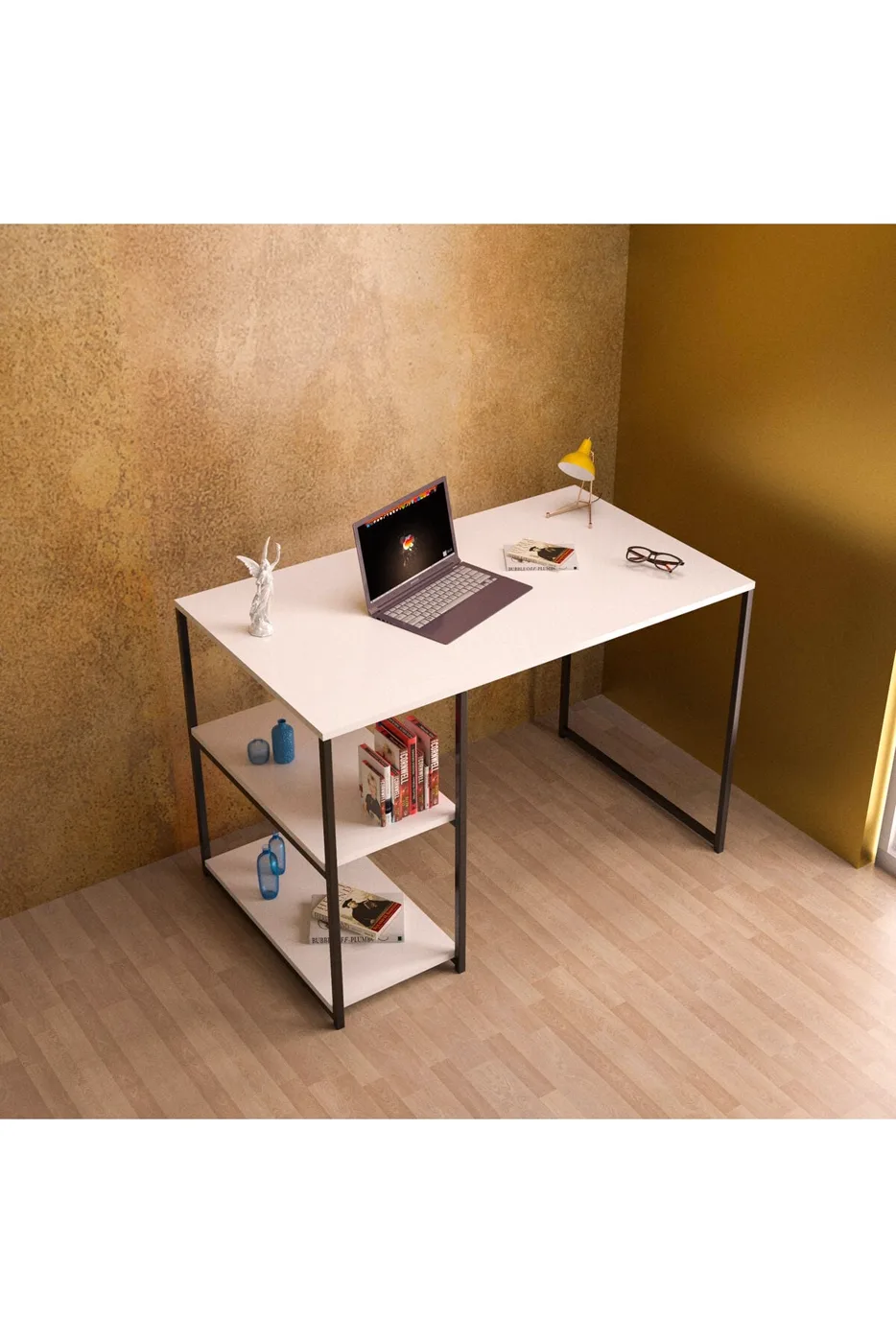MD Desk with Shelves White 120