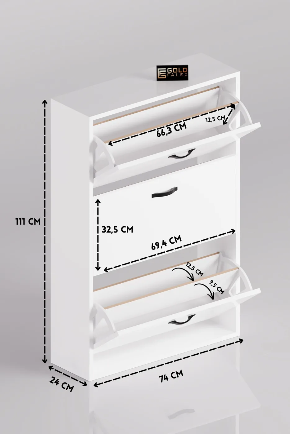 MD Drop-Down Door Shoe Cabinet White 74 cm