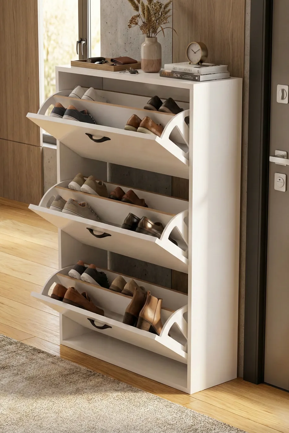 MD Drop-Down Door Shoe Cabinet White 74 cm