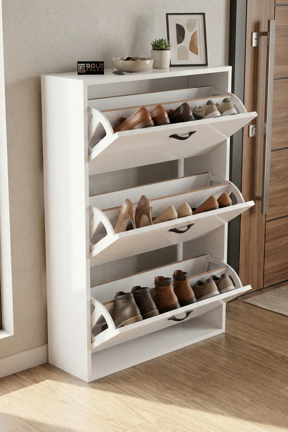 MD Drop-Down Door Shoe Cabinet White 74 cm