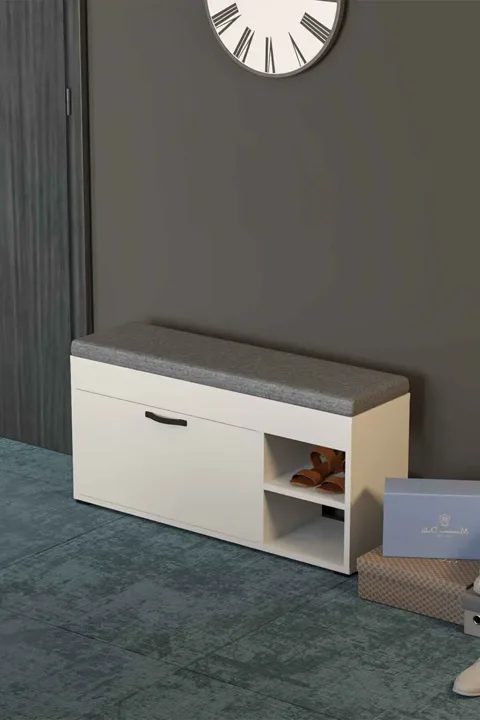 MD Ottoman Shoe Cabinet Bench White 90 cm