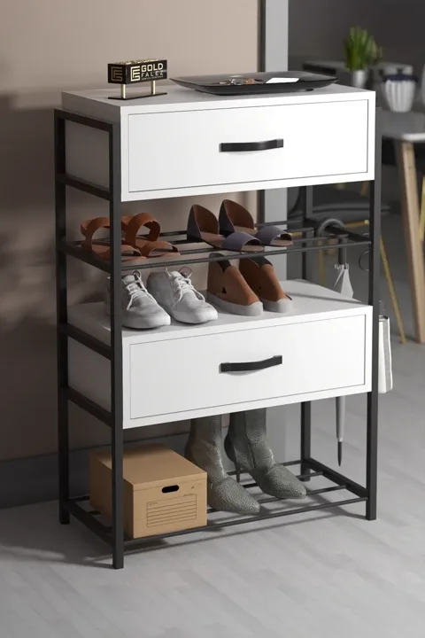 MD Wooden Shoe Cabinet with Doors White
