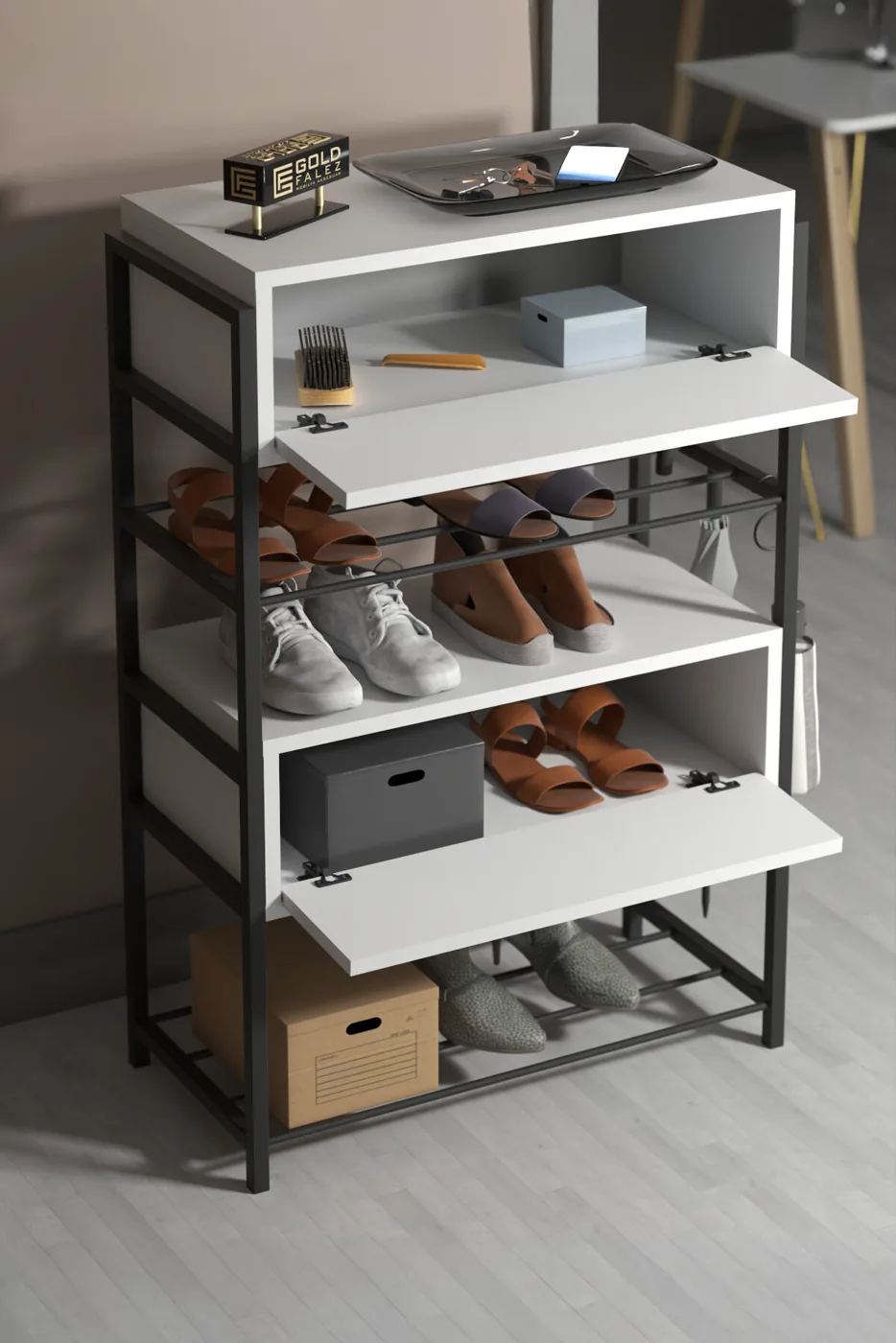 MD Wooden Shoe Cabinet with Doors White