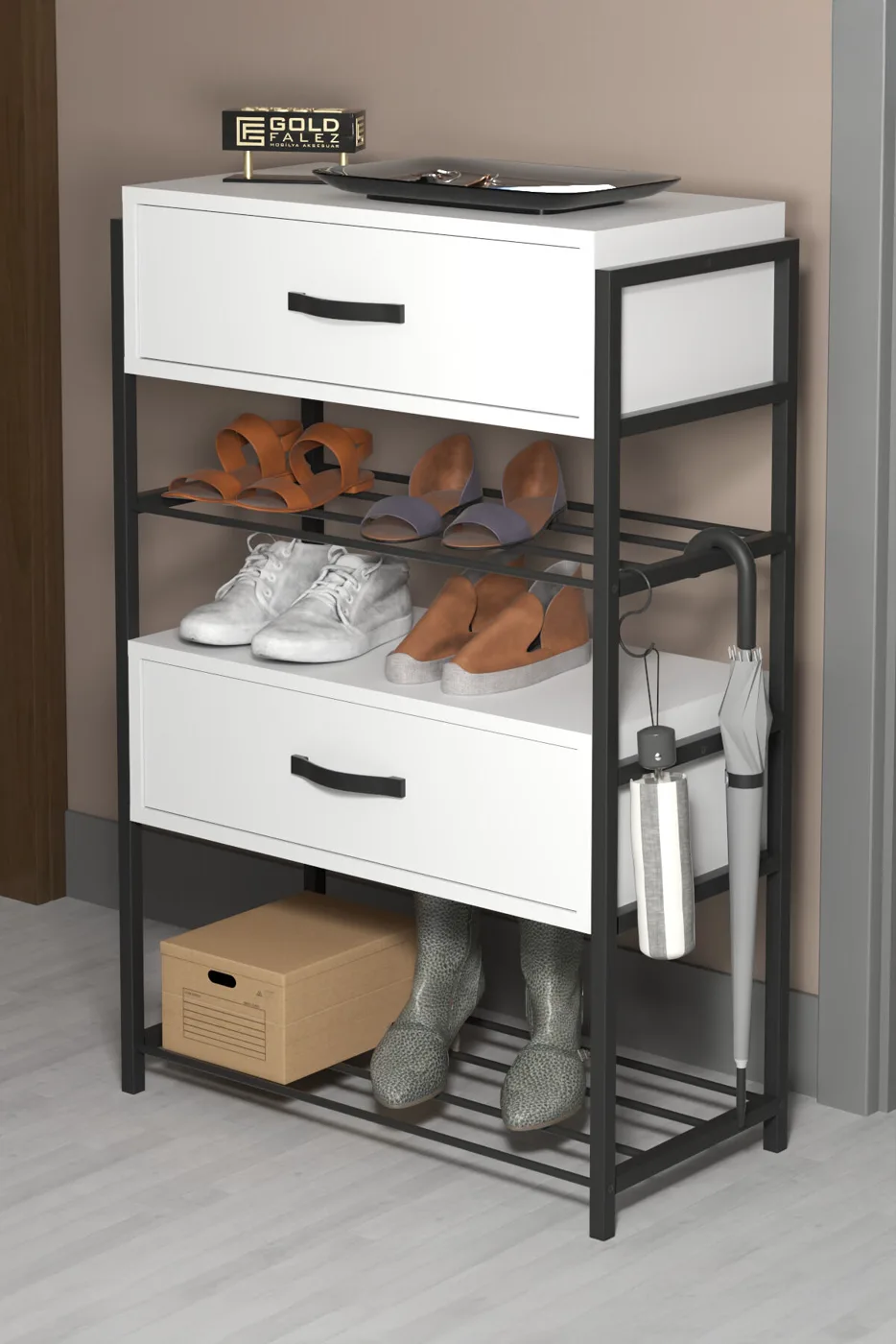 MD Wooden Shoe Cabinet with Doors White