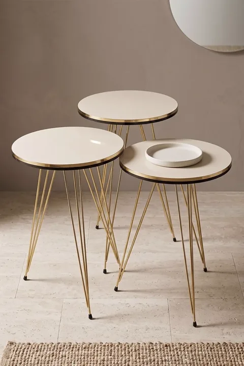 MD Gold Wire Round Nesting Cream Beige 3-Piece