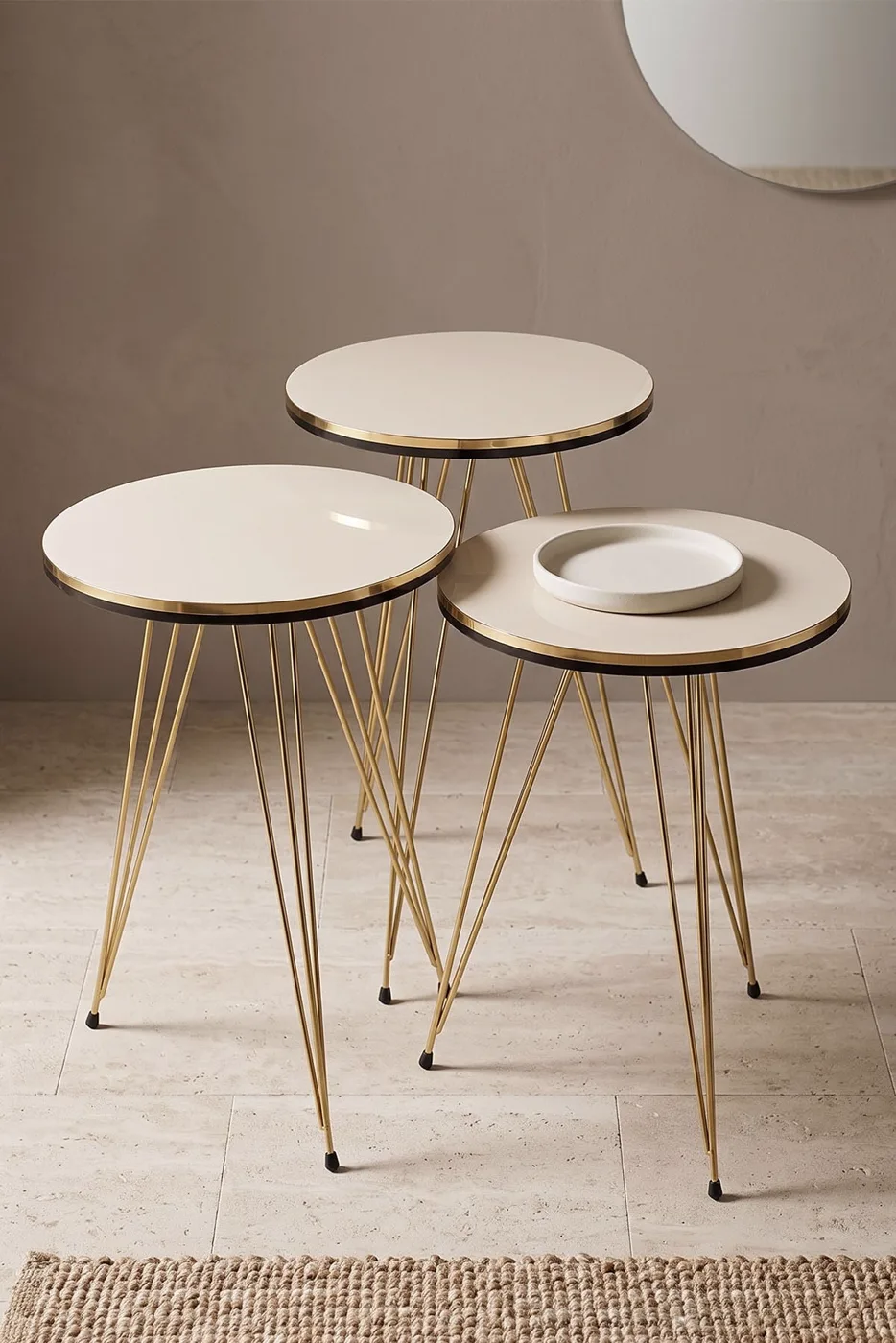 MD Gold Wire Round Nesting Cream Beige 3-Piece