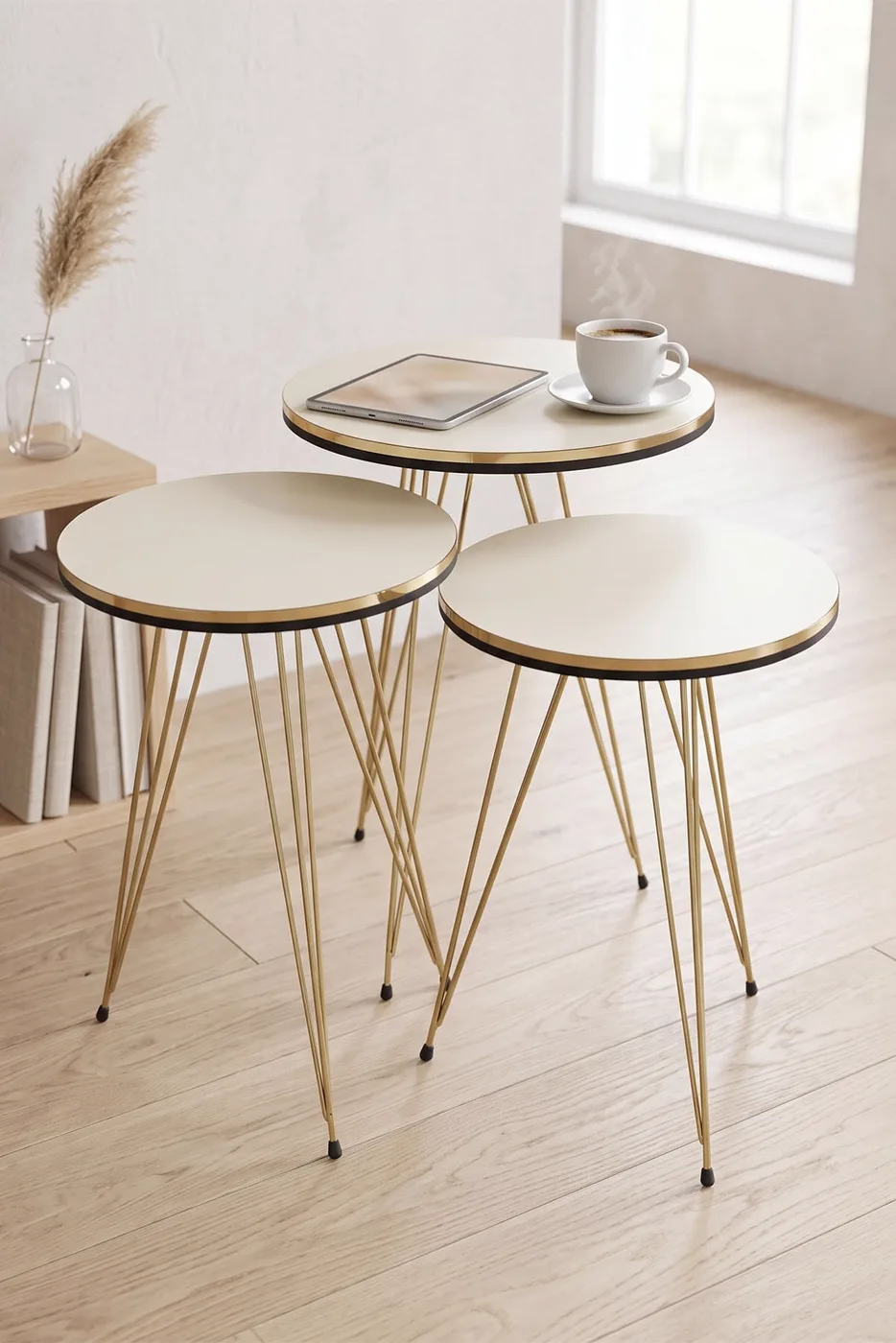 MD Gold Wire Round Nesting Cream Beige 3-Piece