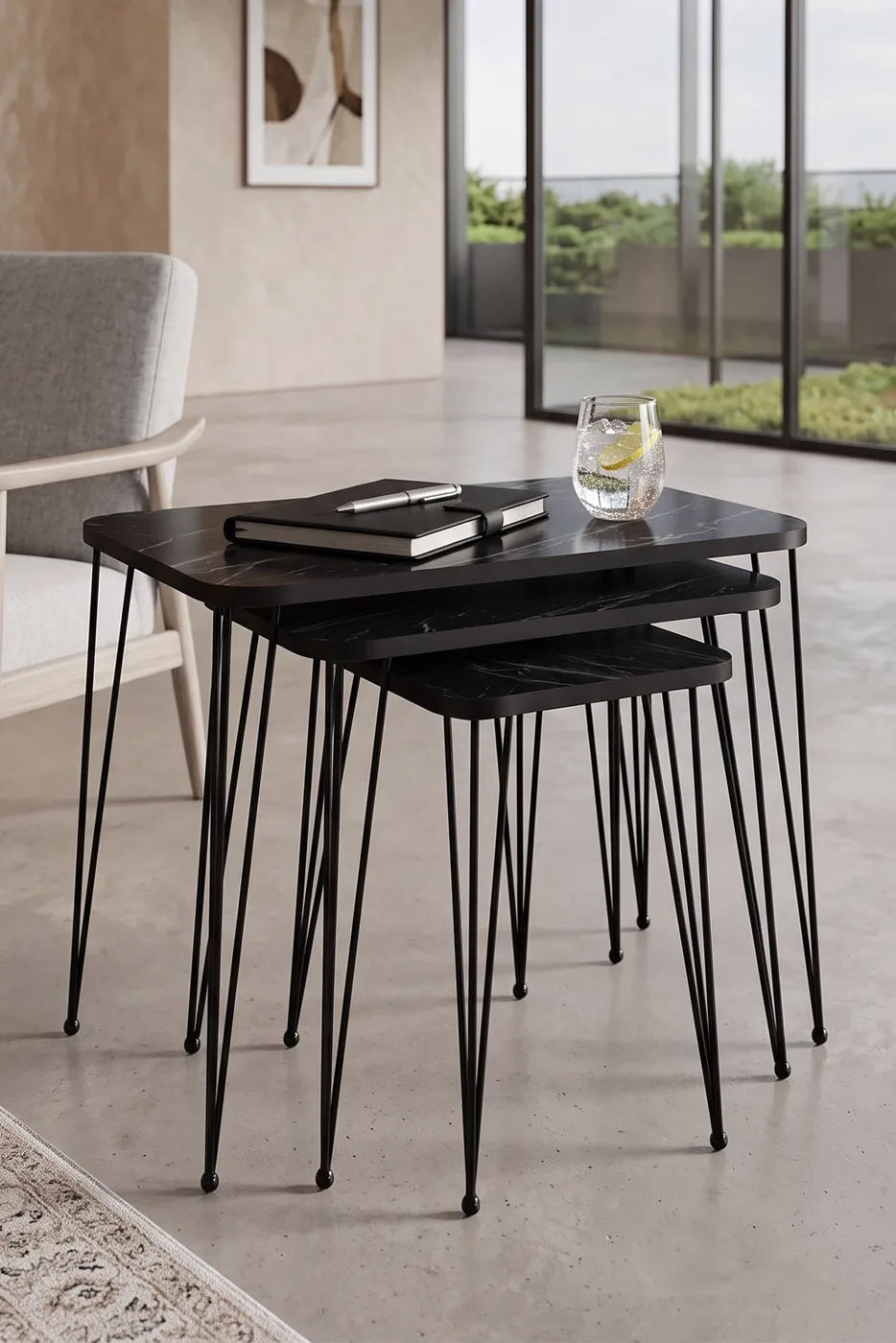MD Metal Wire Rectangular Nesting Bendir Black 3-Piece