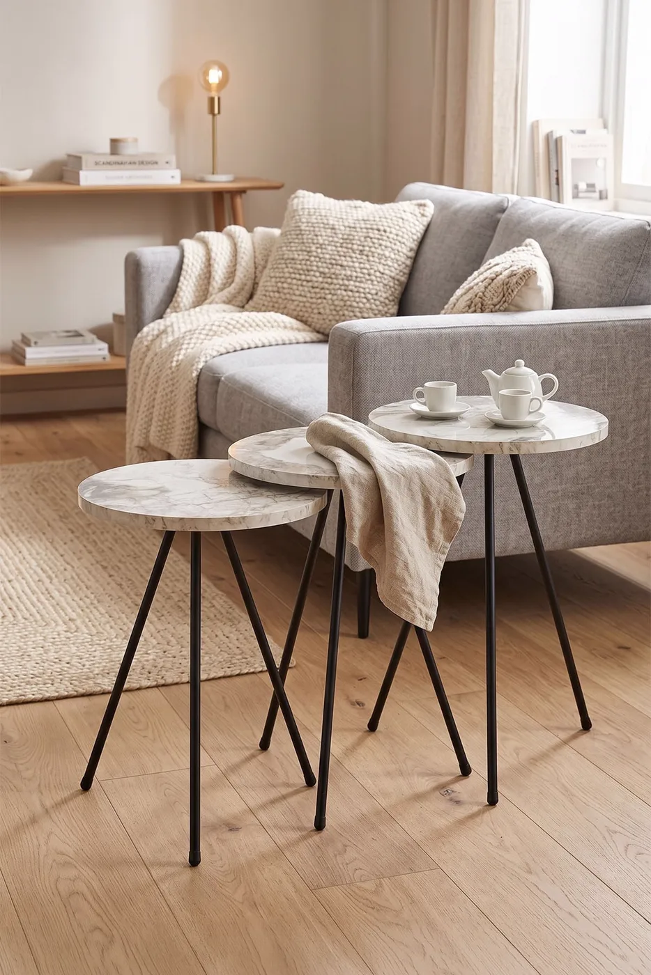 MD Efes White Metal Nesting Table
