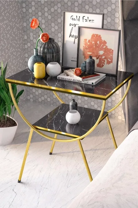 Side Table Bedside Table Metal Legs Dual Gold Bendir