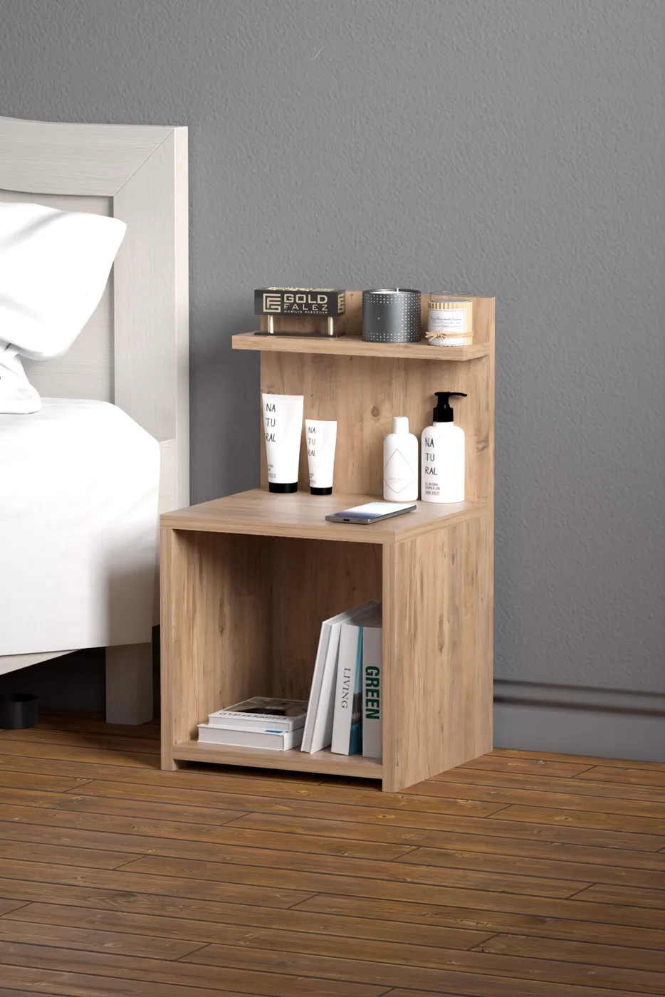 MD Open-Shelved Bedside Cabinet Walnut 63 cm