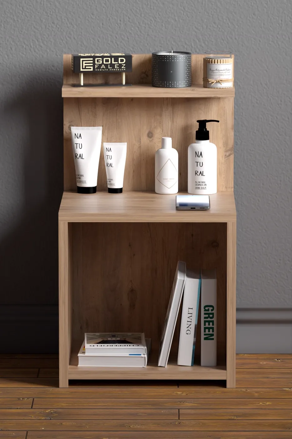 MD Open-Shelved Bedside Cabinet Walnut 63 cm