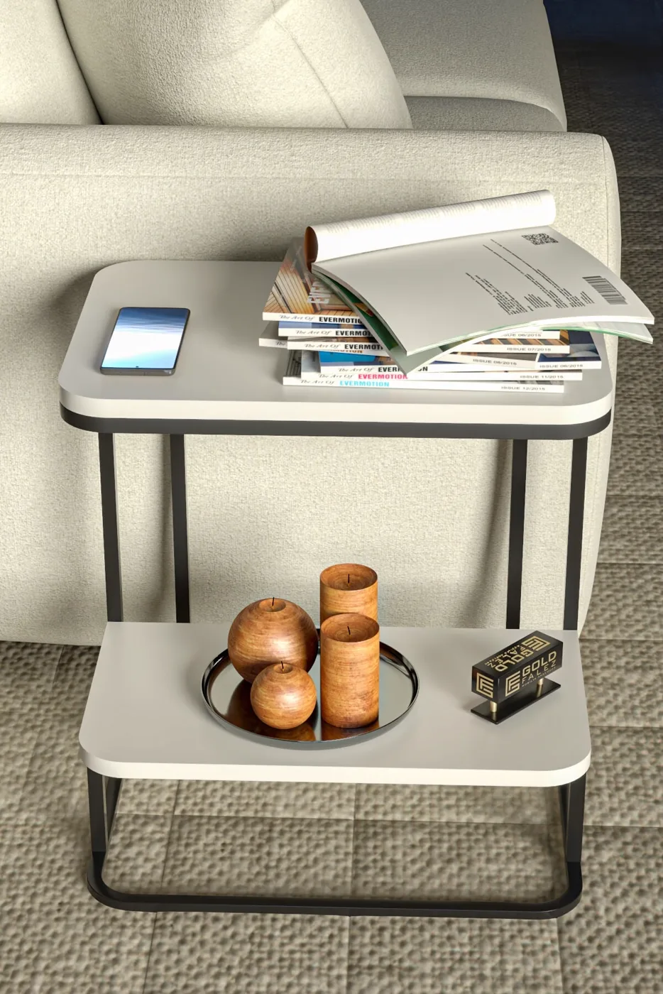 MD Sofa Side Table White 55 cm