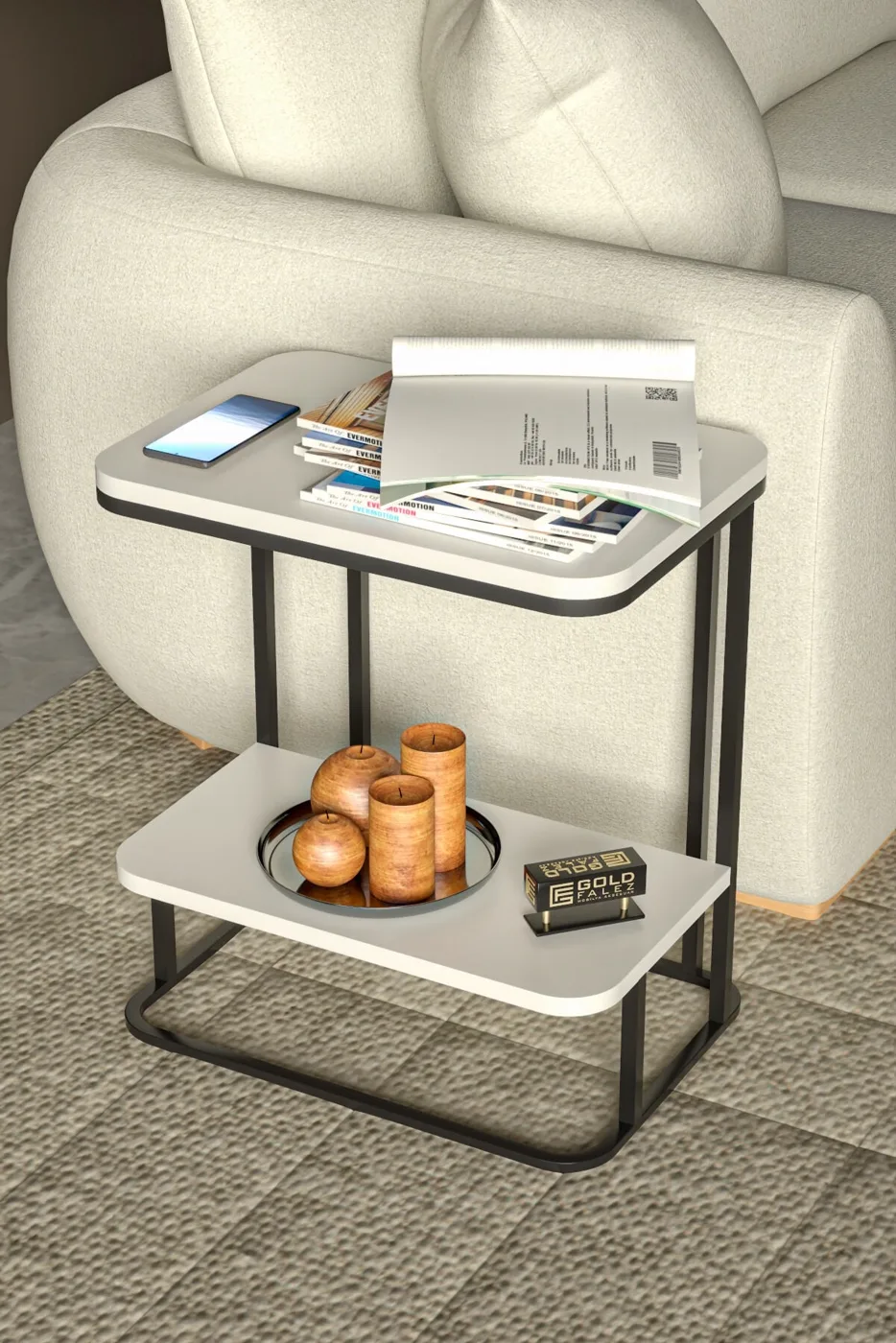 MD Sofa Side Table White 55 cm