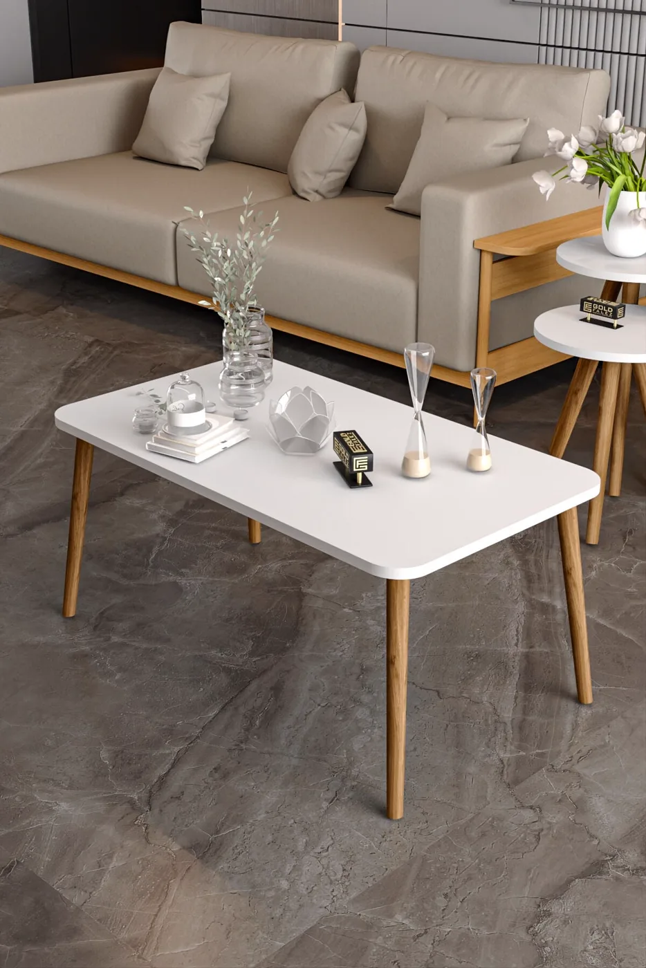 MD Turned Leg 4-piece Table Set White