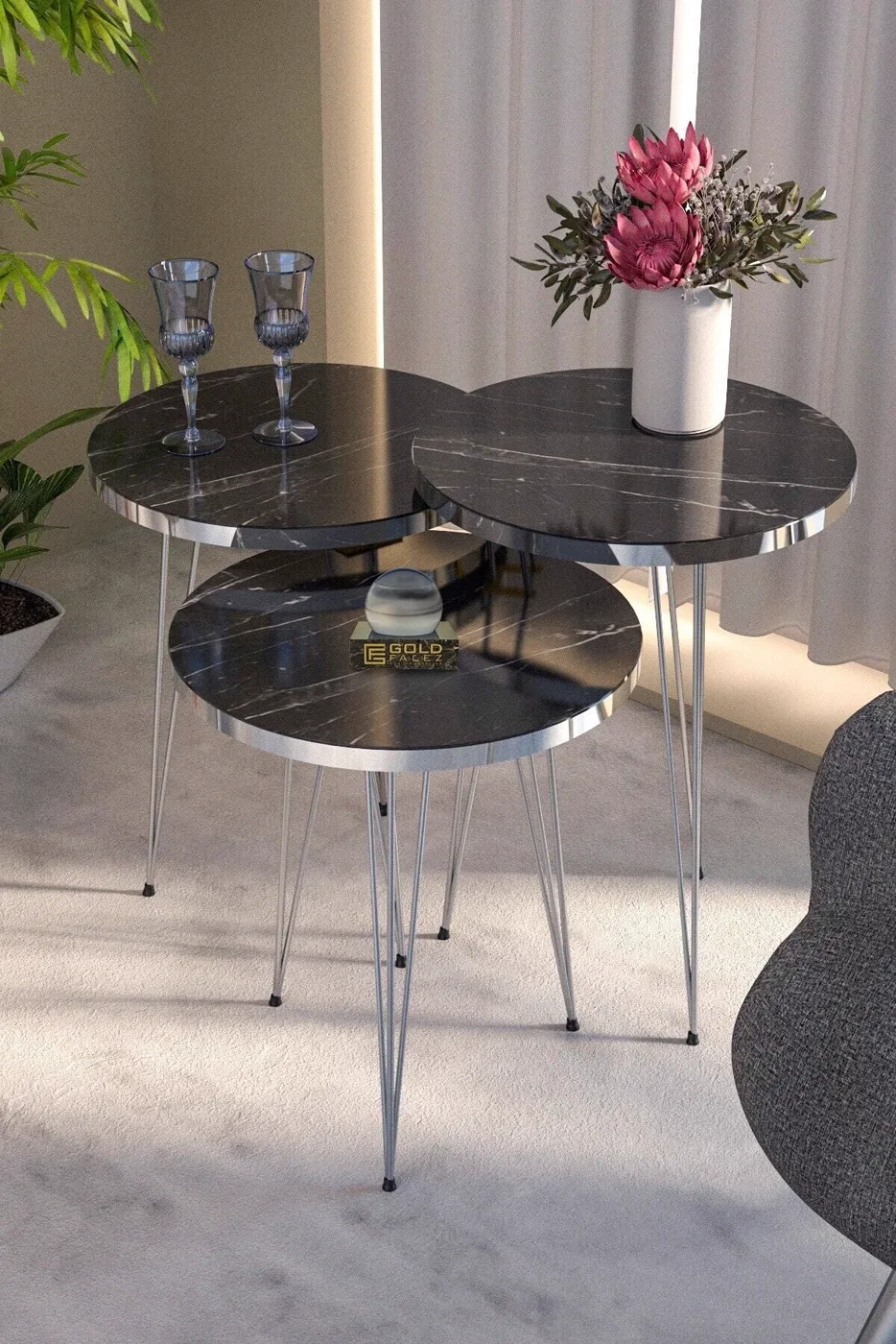 MD Silver Metal 4-Piece Table Set Black