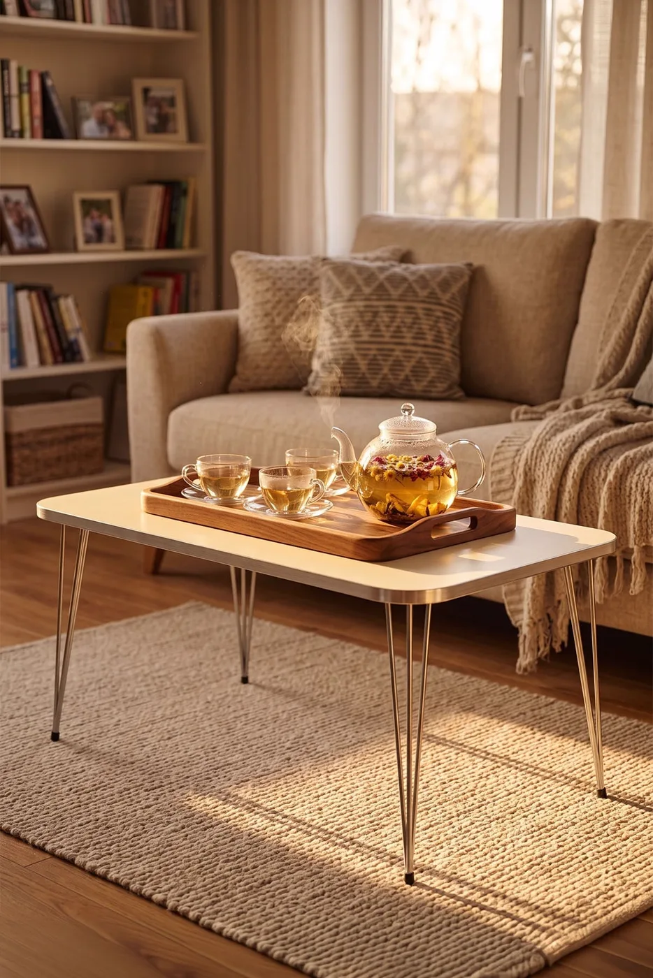 MD Silver Metal Cream Beige Coffee Table
