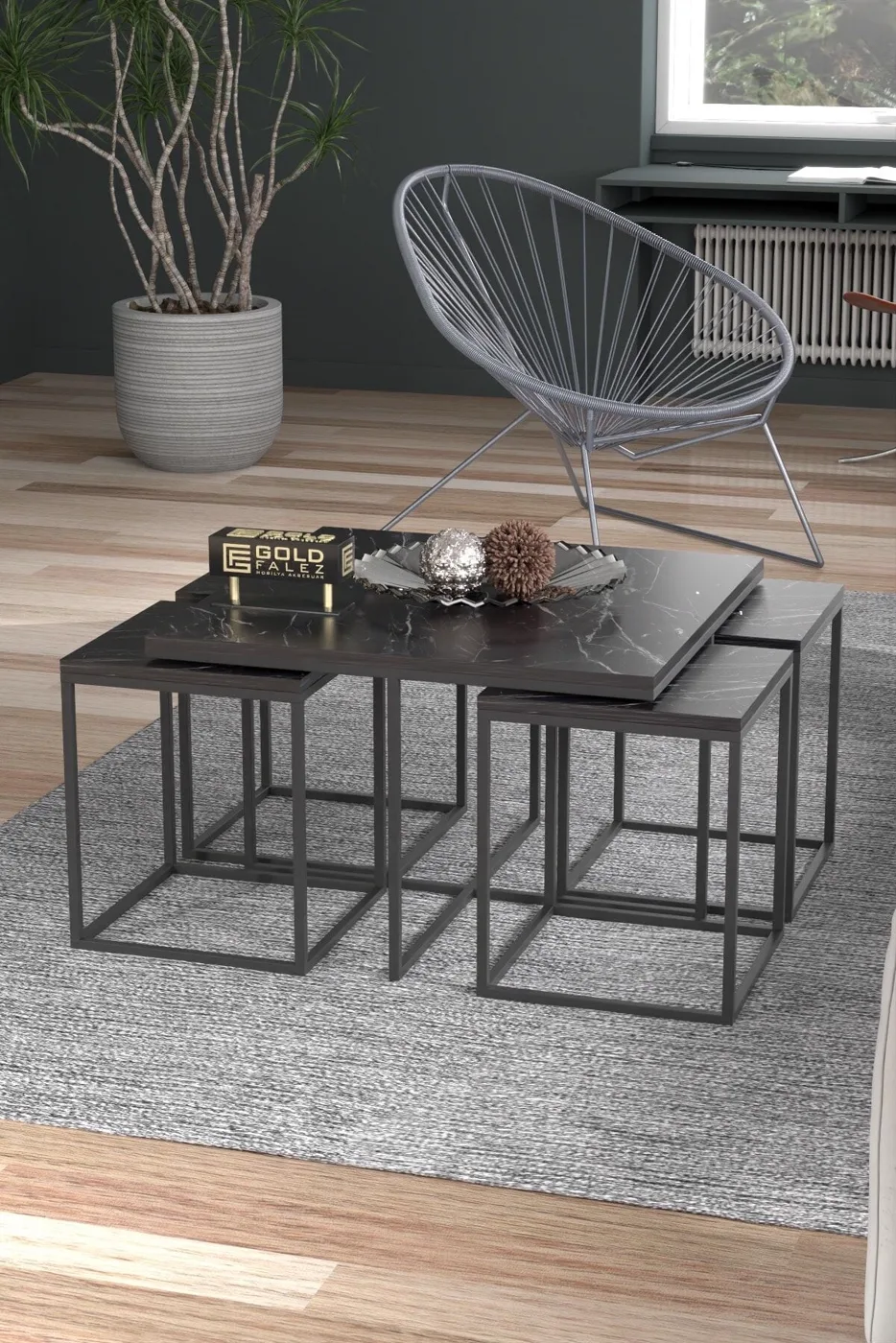 MD Gold Bendir Black 5-Piece Table Set