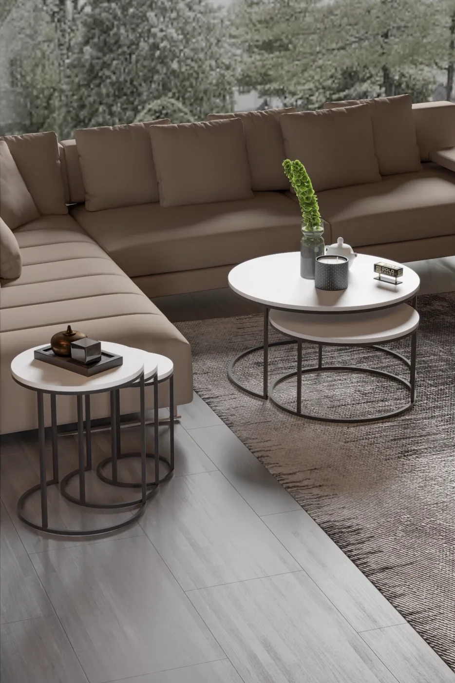 MD C Nesting Coffee Table Set White 5-piece