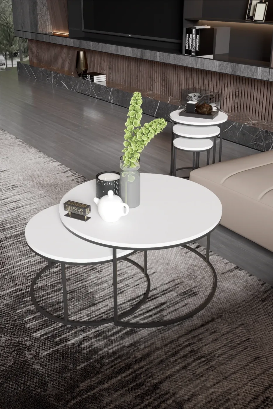 MD C Nesting Coffee Table Set White 5-piece