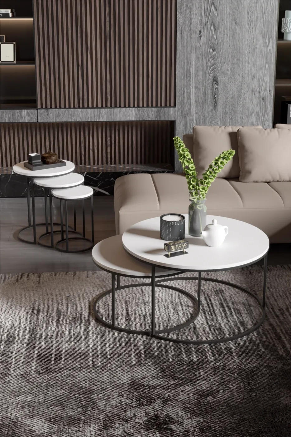 MD C Nesting Coffee Table Set White 5-piece