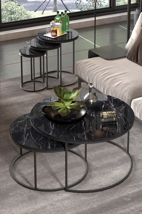 MD C Nesting Coffee Table Set Black 5-piece