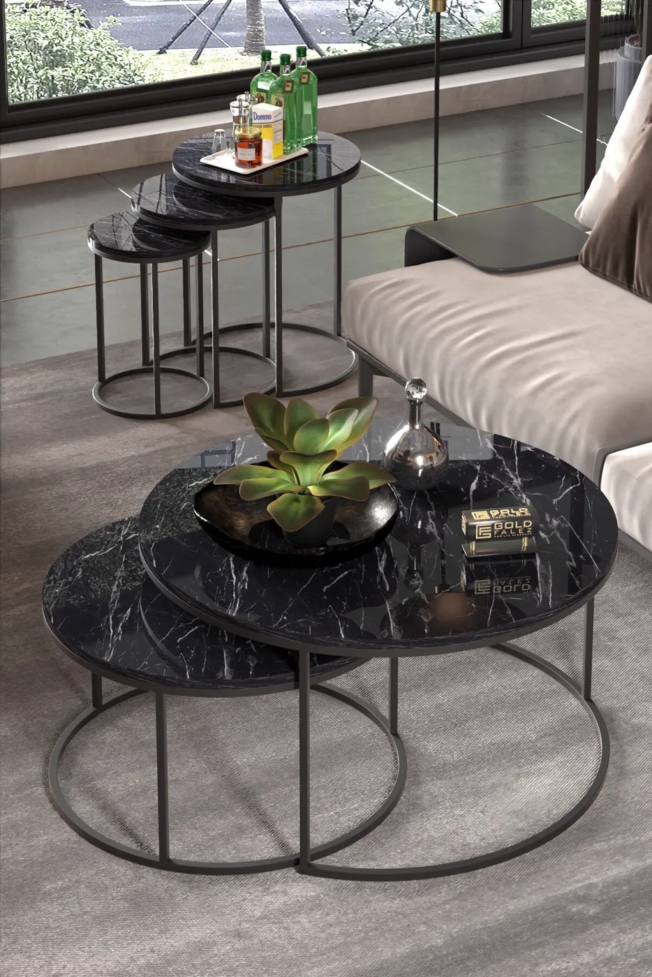 MD C Nesting Coffee Table Set Black 5-piece