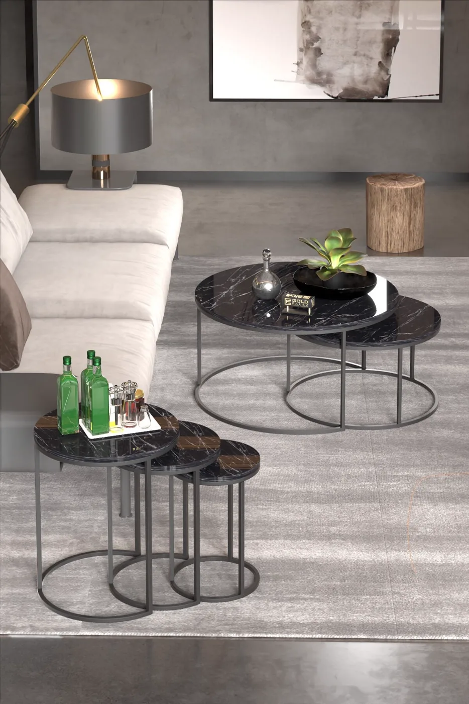 MD C Nesting Coffee Table Set Black 5-piece