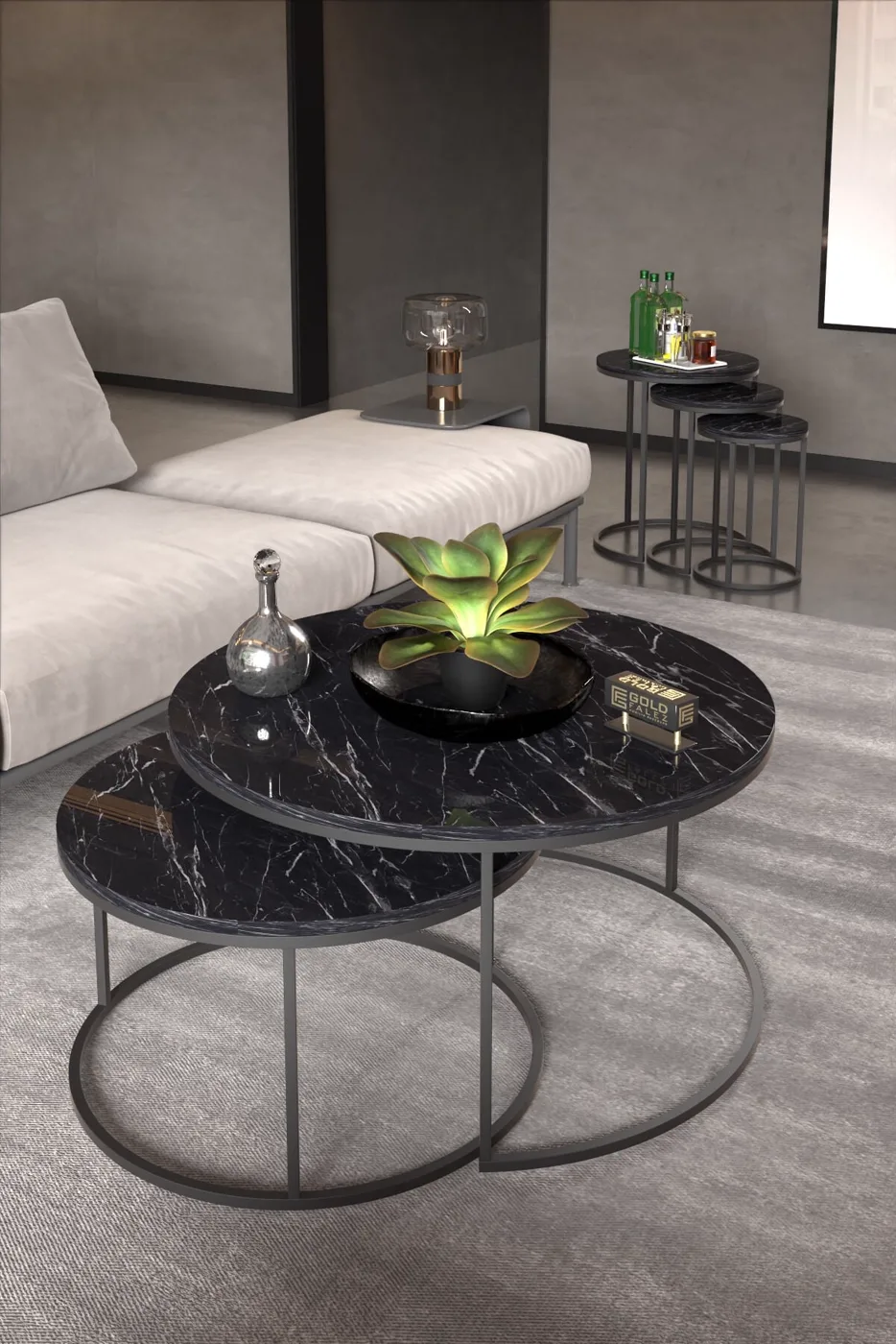 MD C Nesting Coffee Table Set Black 5-piece