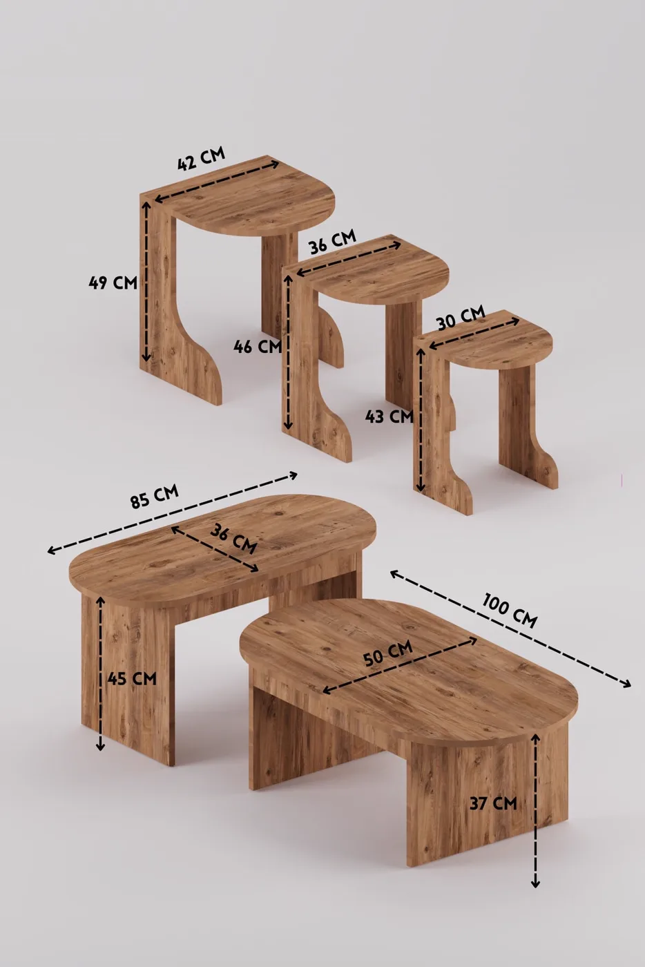 MD Setro Coffee and Nesting Table Set Brown 100x50