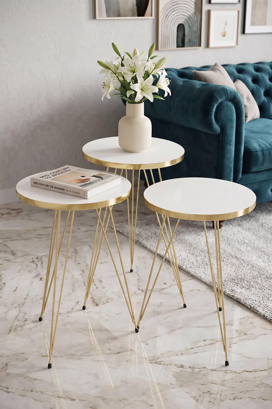 MD Gold Wire Round Nesting White 3-Piece