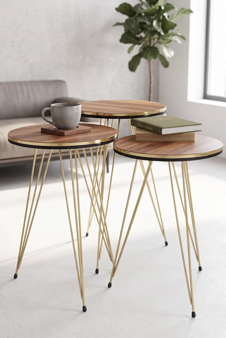 MD Gold Wire Round Nesting Walnut Brown 3-Piece