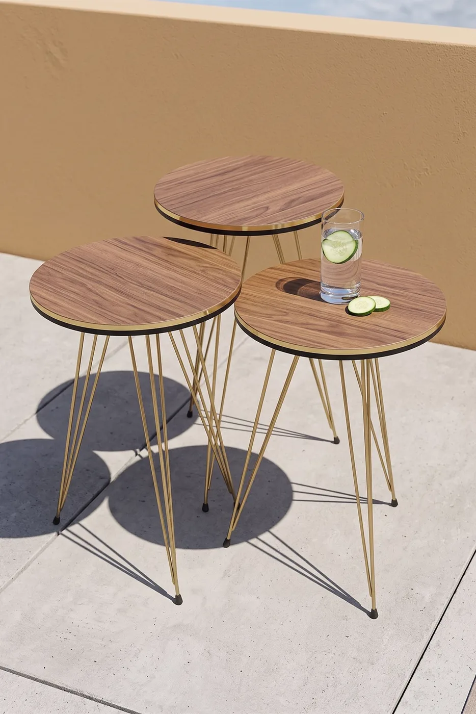 MD Gold Wire Round Nesting Walnut Brown 3-Piece