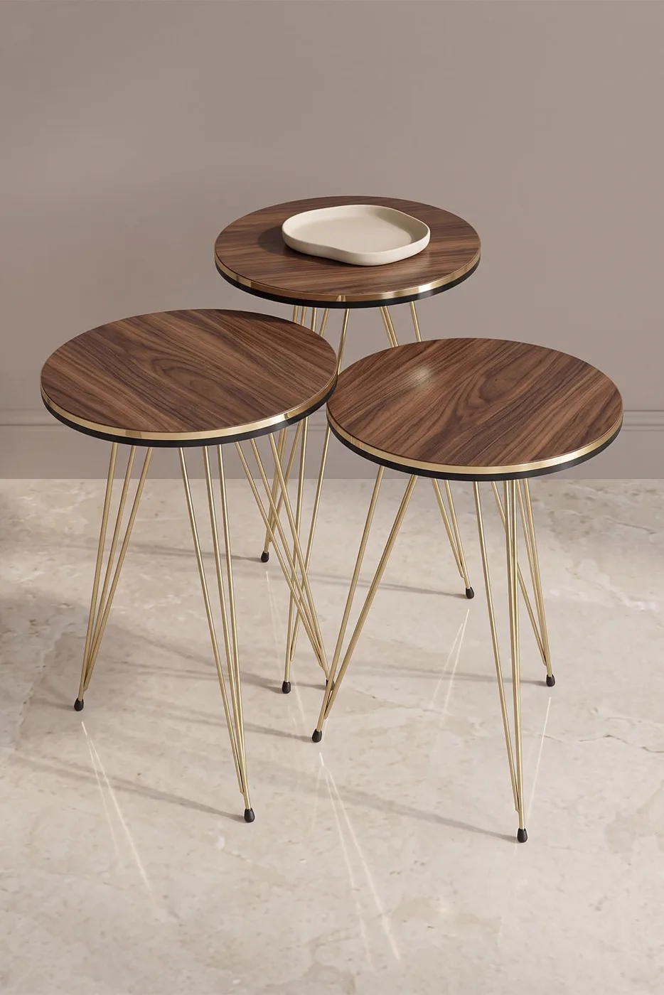 MD Gold Wire Round Nesting Walnut Brown 3-Piece