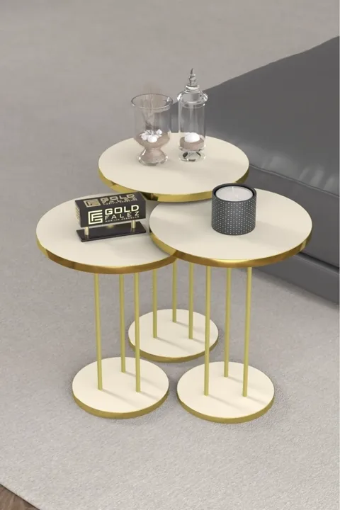 MD Gold Terra Nesting Tables Cream Beige 3-Piece