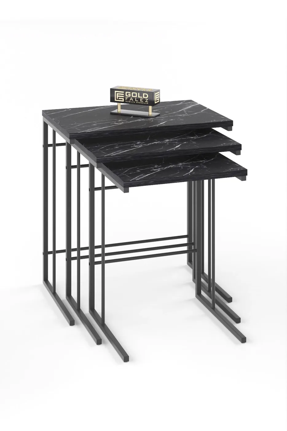 MD Solo Bendir tables gigognes noir et or 3 pièces