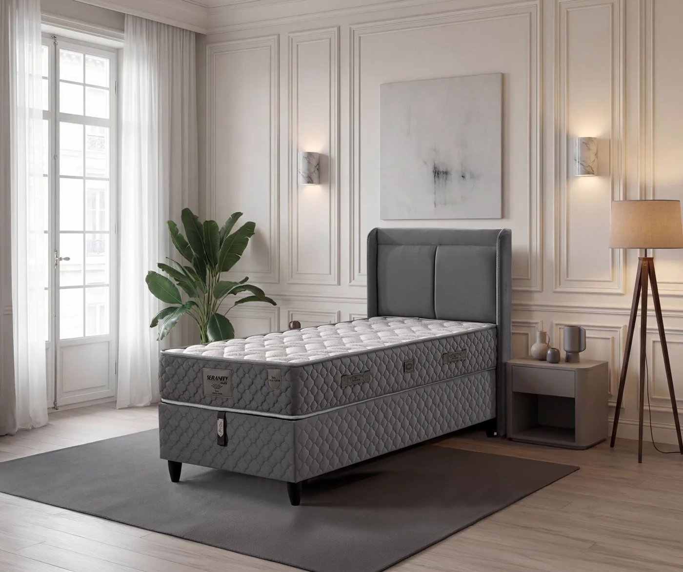 Sedef 90x200 Single Mattress, Divan Base, Headboard Set EY3011