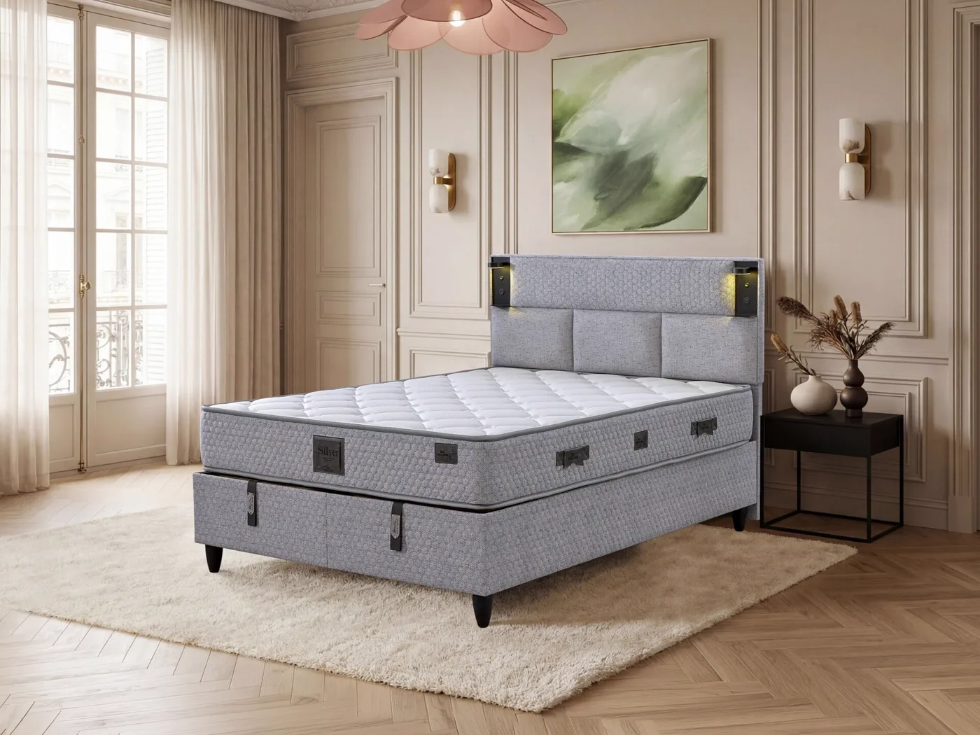 Parma 140x190 Double Mattress, Divan Base, Headboard Set EY3008