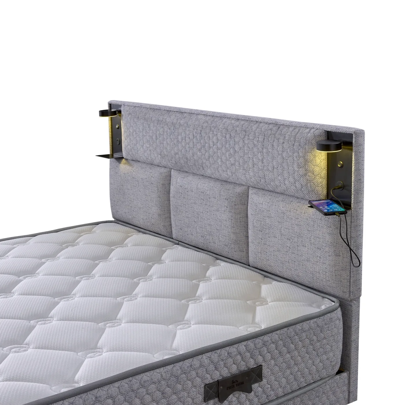 Parma 150x200 Double Mattress, Divan Base, Headboard Set EY3008