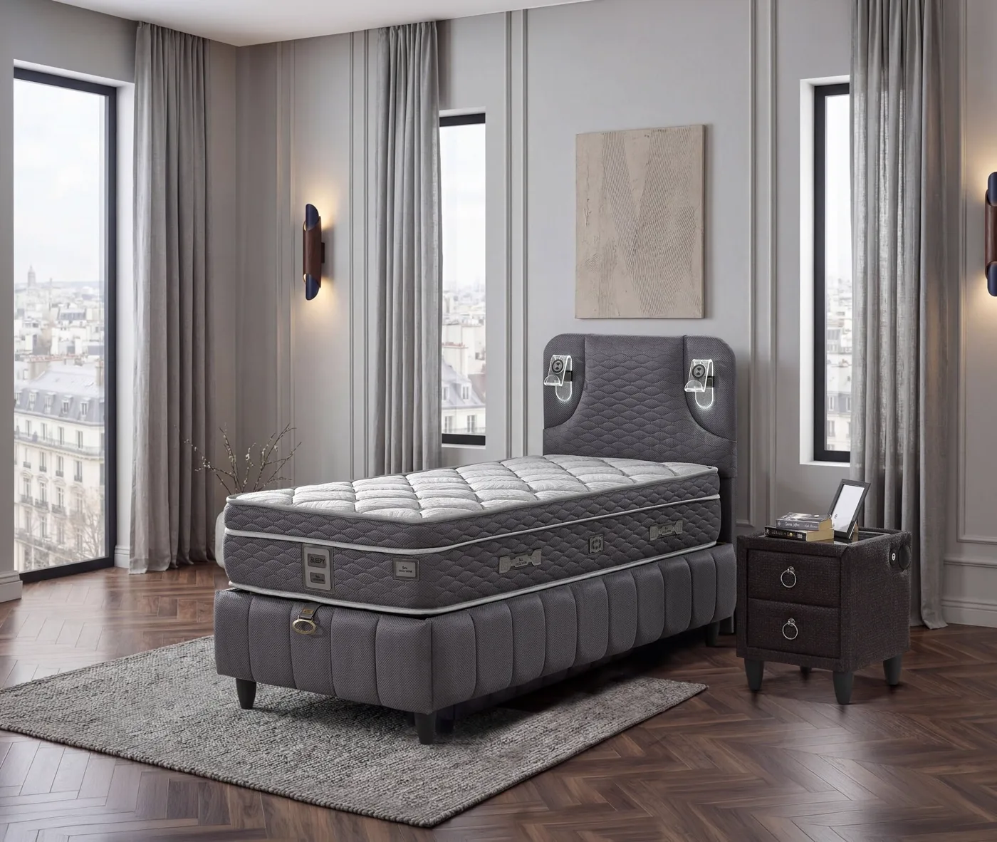 Efor 90x190 Single Mattress, Divan Base, Headboard Set EY3007