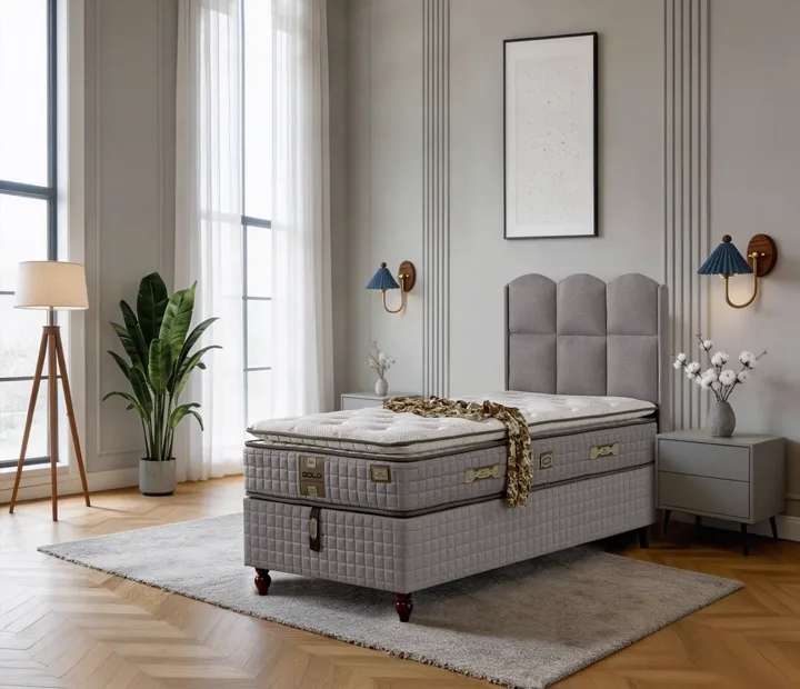 Retro 90x190 Single Mattress, Divan Base, Headboard Set EY3004