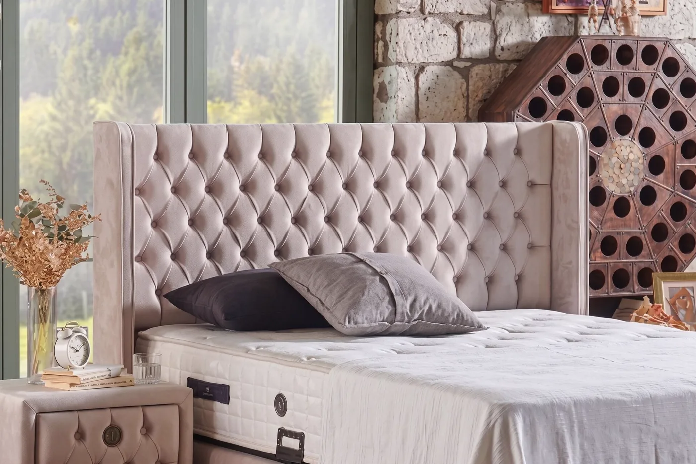 Kardelen Plus 140x200 Double Divan Base, Headboard Set CP1418