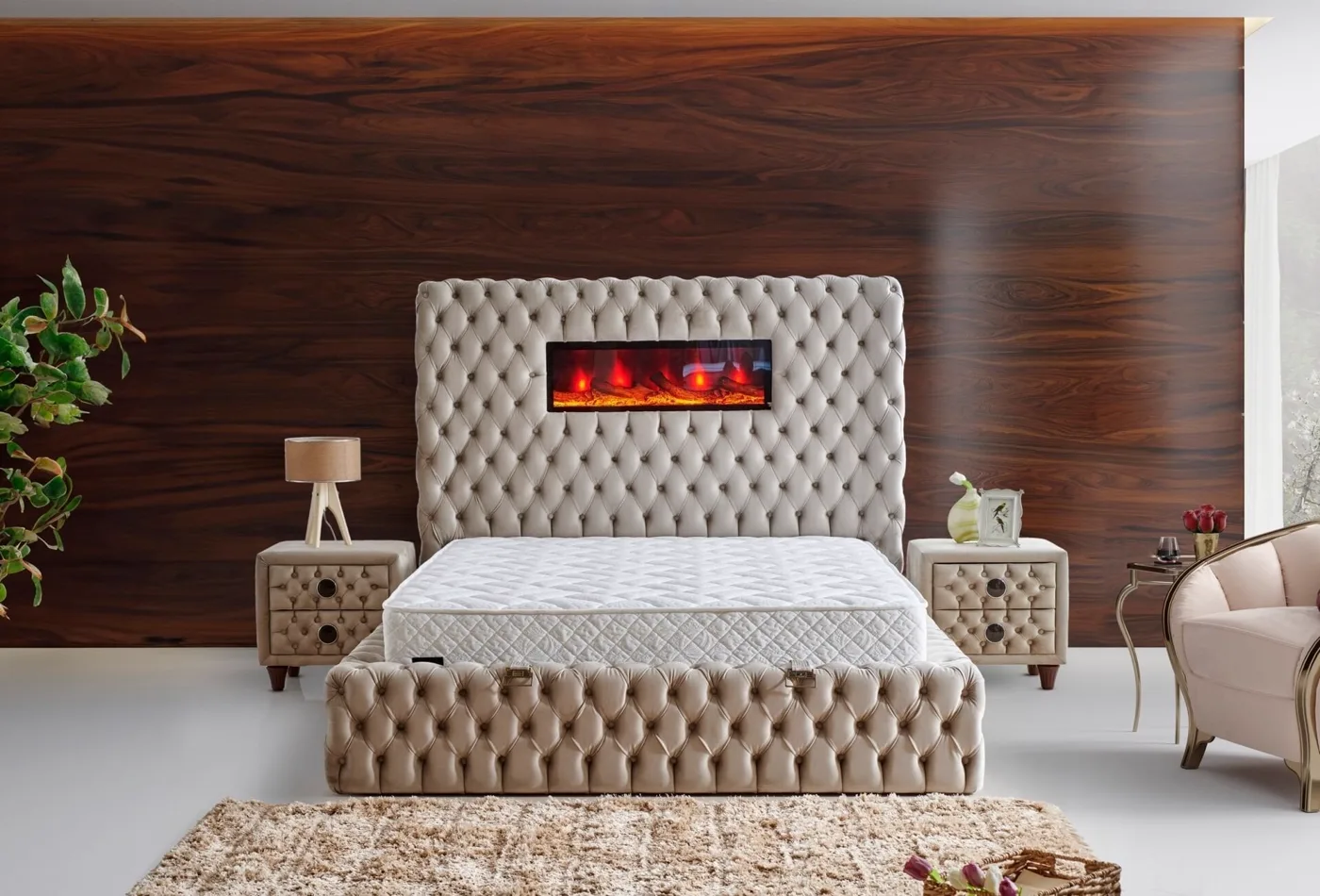 Somineli Lux 140x200 Double Mattress, Divan Base, Headboard Set CP1005