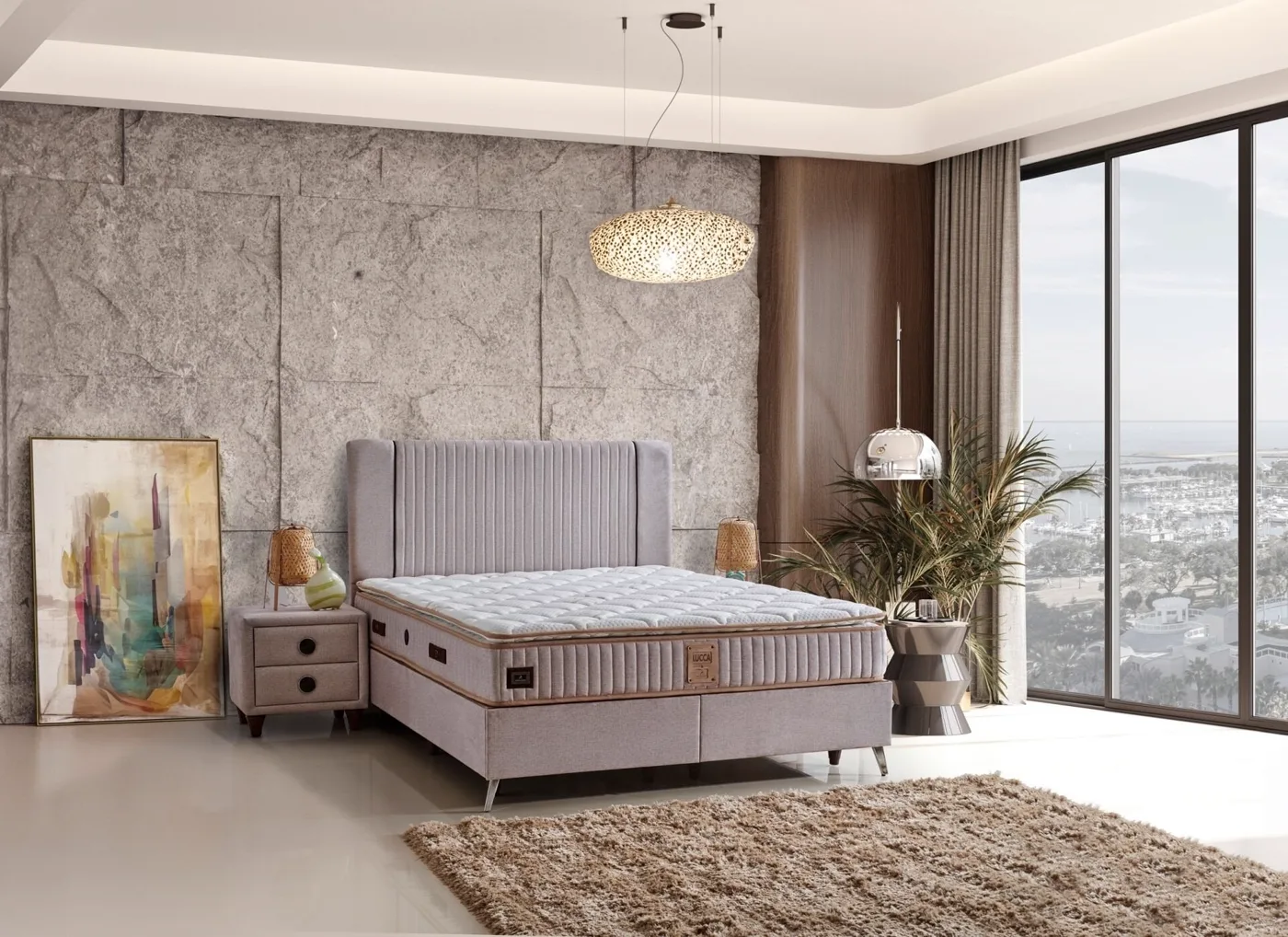 Lucca Storage 180x200 Double Mattress, Divan Base, Headboard Set CP1040