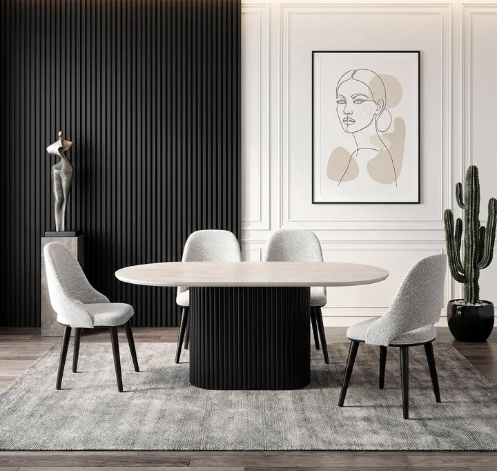 Can Travertine Table & Ada Chair Set HDR1404